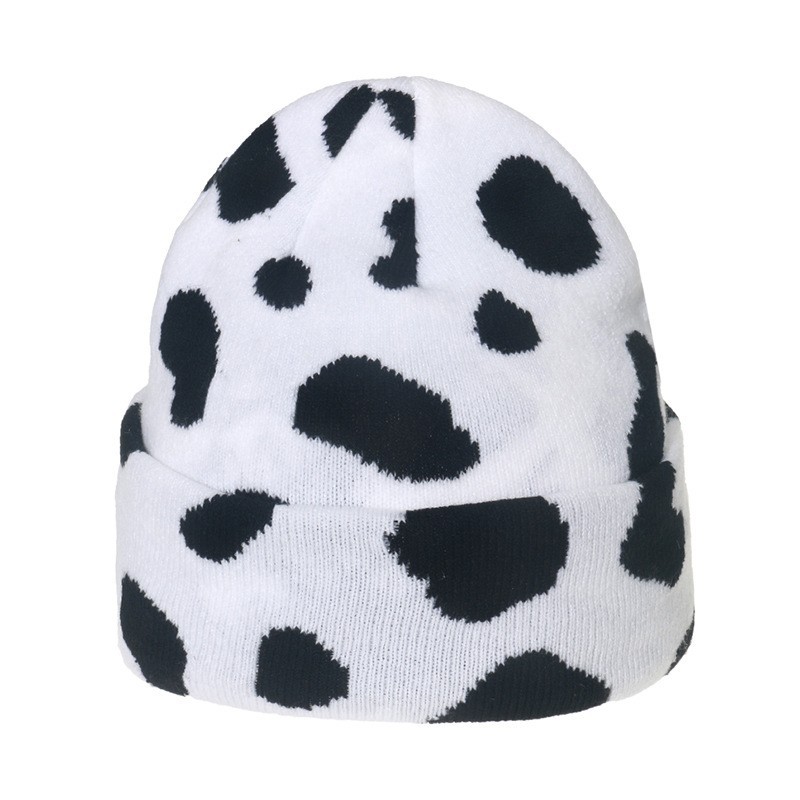 Autumn and winter face small thermal hat student cute leopard print cow knitted hat woolen hat Internet celebrity_voghion.com