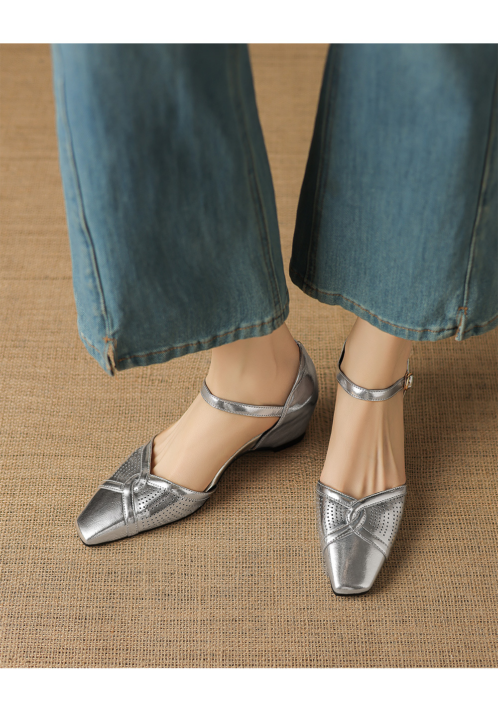 Sandal cao gót nữ quai ngang mũi vuông kiểu Pháp, gót thô ổn định — đen chi tiết 2