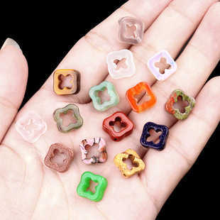 2054-Natural Crystal Agate Stone Hollow Clover Beads DIY Pendant Necklace Bracelet Accessories Beads Wholesale
