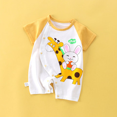 Baby short-sleeved jumpsuit summer newborn thin breathable rompers for men and women combed cotton printed romper