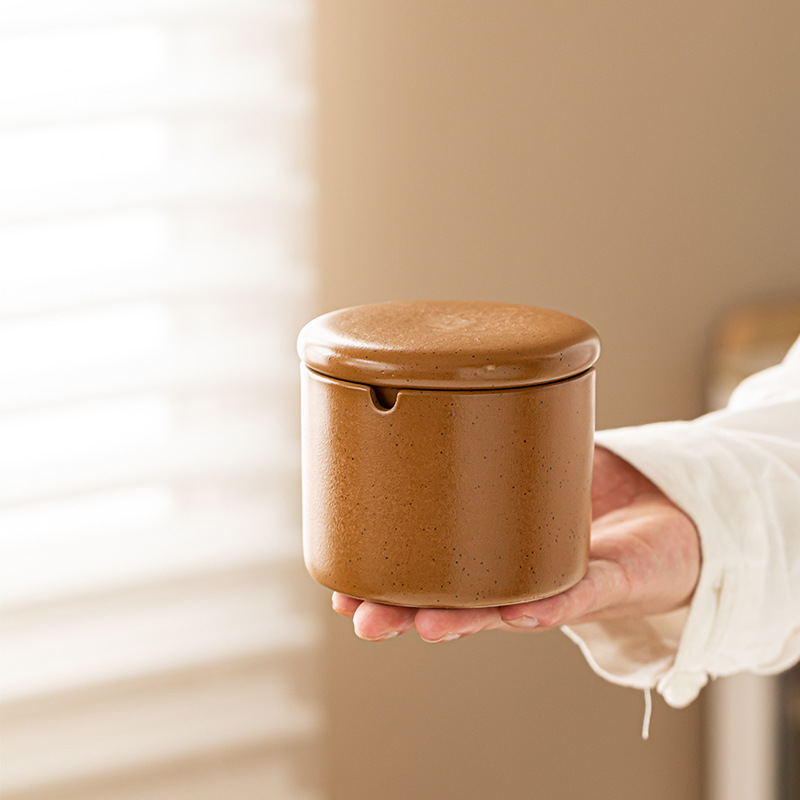 Jiuda Fired Stoare Ashtray With Cover,High-looking Ceramic Ashtray,Home Living Room,Hotel Restaurant,Office Cigarette Cup