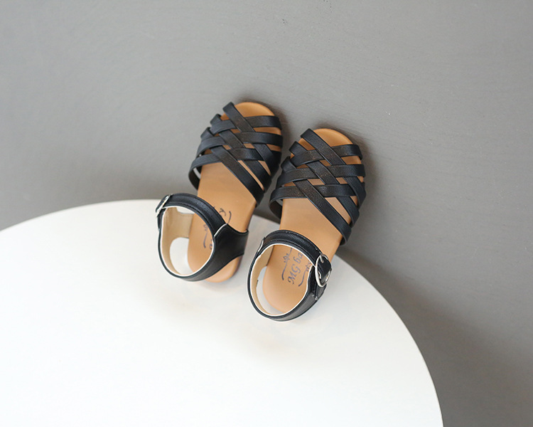 Baotou Sandals with Soft Sole Korean Hollow Small Leather Summer New Girl's Roman 2022 Children's Shoes_voghion.com