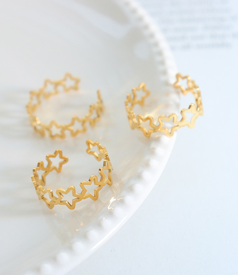 1 Piece Quantity Daily Occasion PVD Coated Real Gold Plated 18K Gold Star 304 Stainless Steel Simple Style Waterproof Non Tarnish Rings