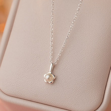 雍程S925纯银花朵珍珠项链小清新甜美新款少女公主气质锁骨链代发