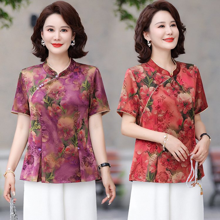 Young Mother Summer New Ice Silk Short-Sleeved T-Shirt 2025 New Middle-Aged and Elderly Women's Mother's Day Clothes Tops Young Mother Summer New Ice Silk Short-Sleeved T-Shirt 2025 New Middle-Aged and Elderly Women's Mother's Day Clothes Tops