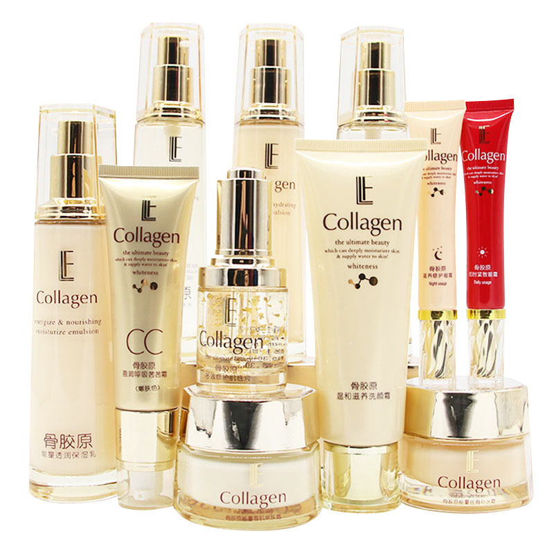 Lilan Fei kollagen teri bilan bog'liq to'plami - yuz yuvish, toner, serum, kremi va protein kosmetika