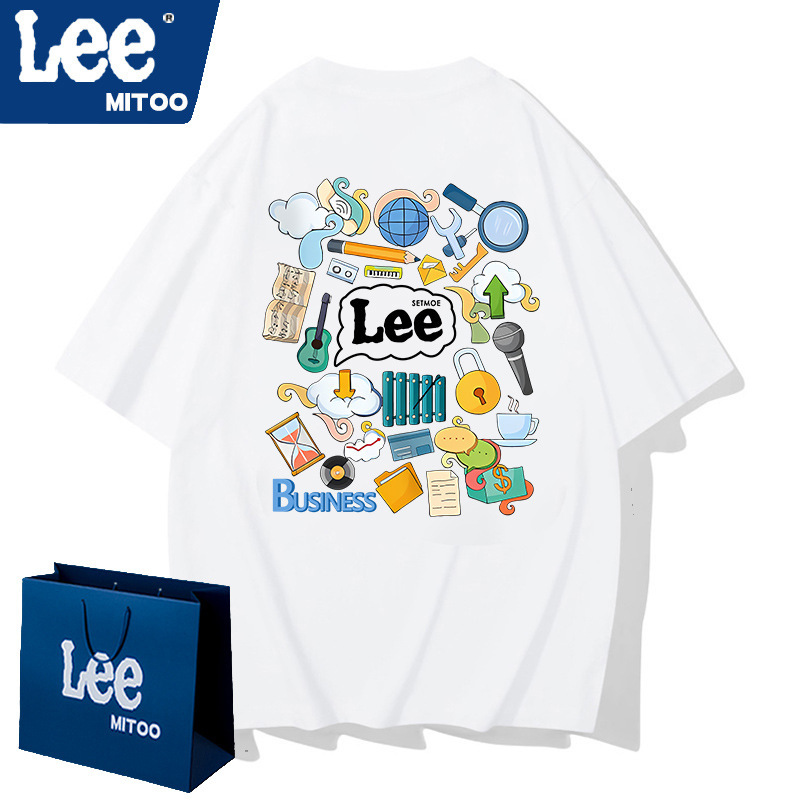 Lee&mitoo トレンディなブランドライトラグジュアリー 2025 夏ヘビーウェイトコットン Tシャツメンズファッション多用途男性と女性のルーズ半袖|undefined