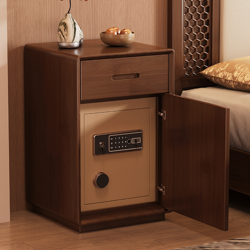단단한 나무 침대 옆 테이블 안전 통합 안전 가구 작은 스마트 지문 암호 보석 저장 상자