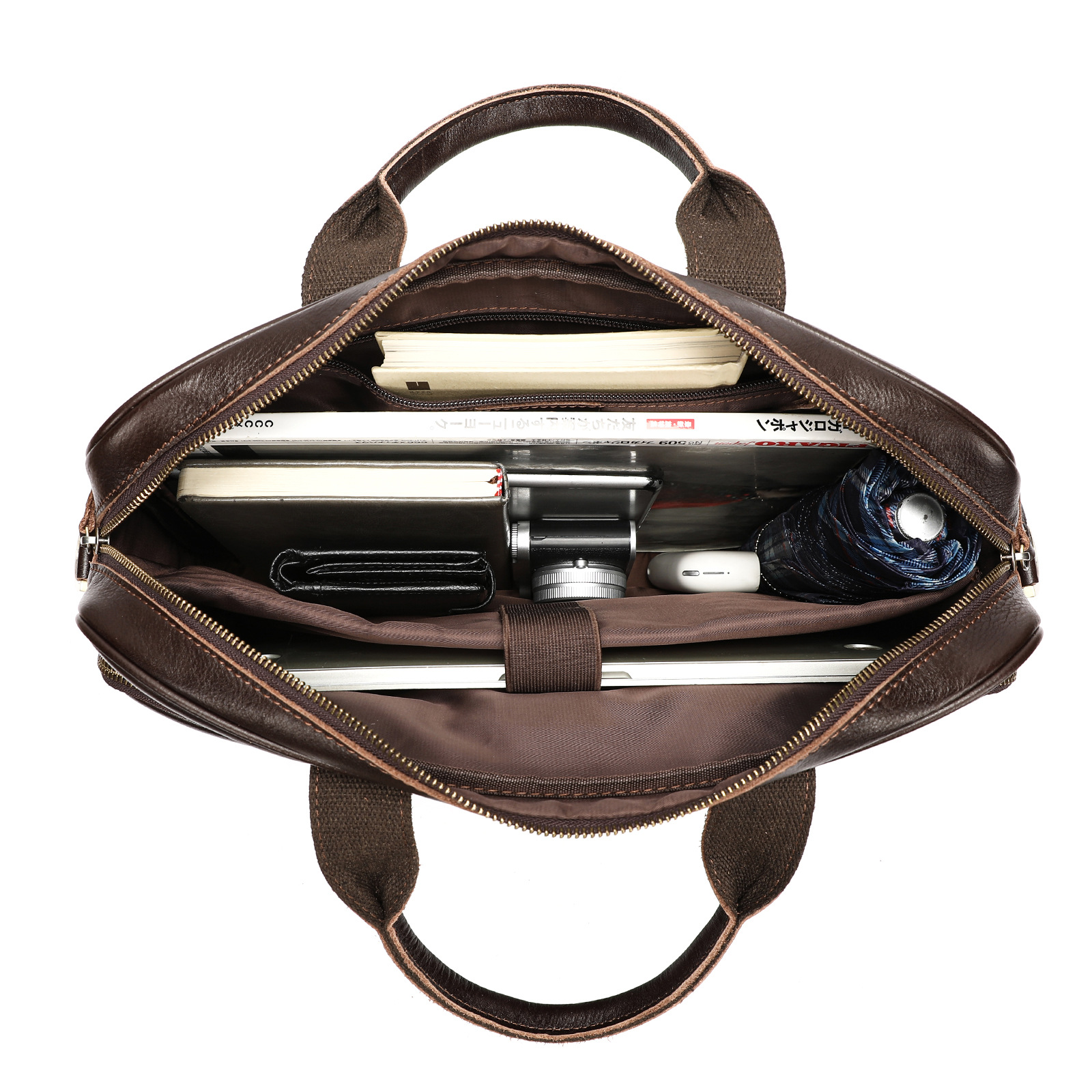Men's Top Grain Cowhide Business Briefcase Retro Natural Drop Proof 15 Inch Laptop Bag Large Capacity Portable Document Bag_voghion.com