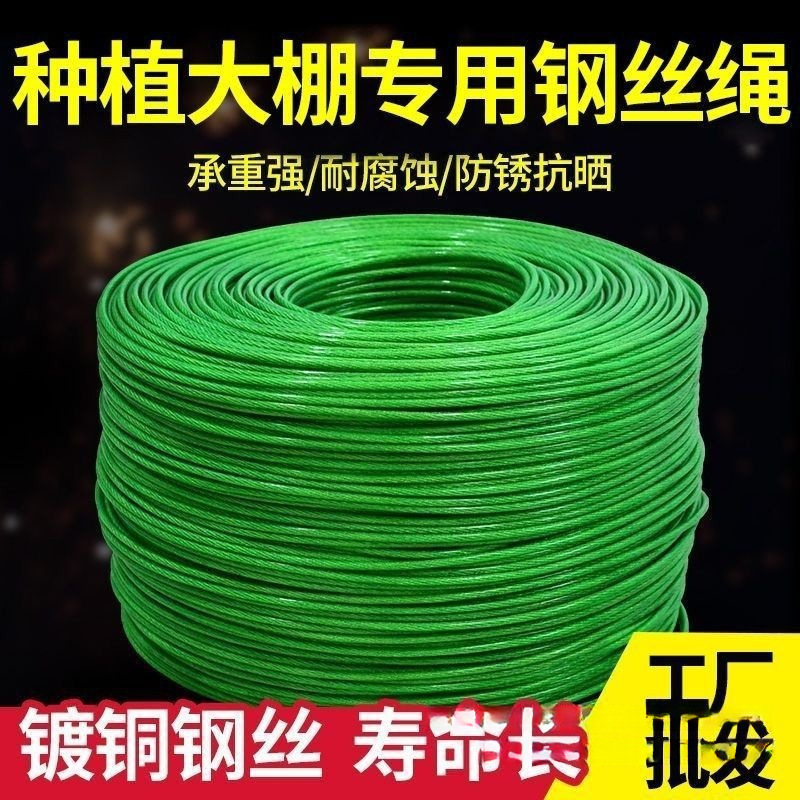 包塑注塑绿皮钢丝绳室内室外晾衣绳晒被绳吊水泵绳种植养殖钢丝绳