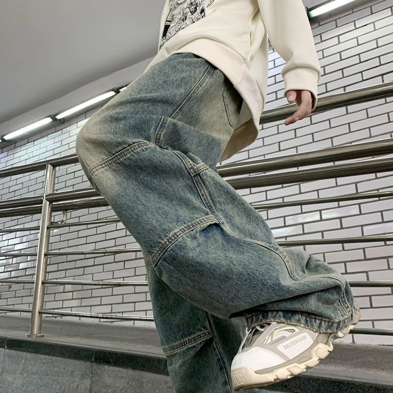 Workwear Jeans 2023 Autumn American Retro vintage Design Wide Leg Pants Fashion Brand Micro Straight Pants