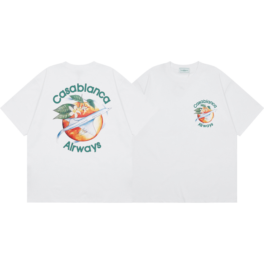 Transfronterizo 2024 primavera y verano nuevo estilo Casablanca Casablanca LOGO estampado hombres y mujeres camiseta suelta de manga corta