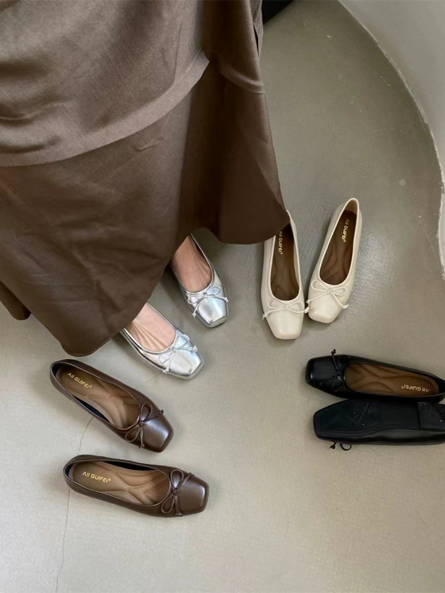 Silver Single Shallow Mouth Bow Spring Autumn High-end French Style Evening Flat Fashion Women's Versatile Shoes_vogvips.com
