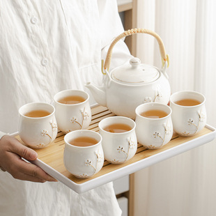 White Porcelain Teapot Tea Set Modern Household Simple Accessible Luxury Ceramic Large Kung Fu Tea Cup Complete Set for Gift Giving