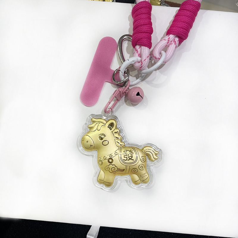足金999黄金马上有钱钥匙扣挂件可爱卡通小马手机链挂饰送女友|undefined
