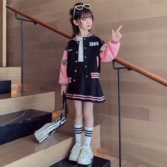 女童jk棒球服套装2025春秋新款洋气时髦女大童学院风百褶裙两件套