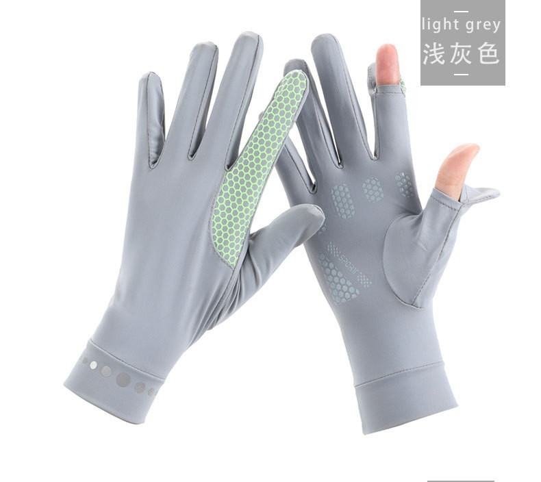 Guantes de protección solar verano hombres y mujeres de pareja delgada antideslizante transpirable ciclismo elástico transpirable dos dedos guantes de seda de hielo
