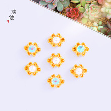 磨砂越南沙金diy配件古法仿珍珠蓝月光花花通孔背云镶嵌女手链