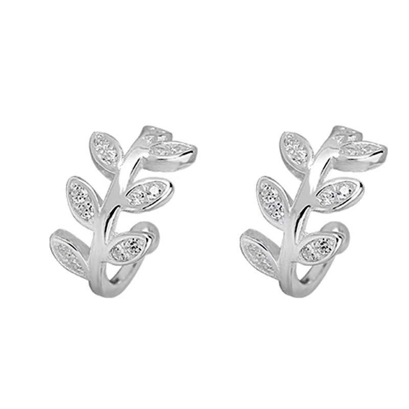 925 clip de oreja de plata esterlina estilo coreano Mori incrustado en diamantes pequeña rama dulce oreja hoja de hueso oreja joyería de oreja pendientes sin oreja