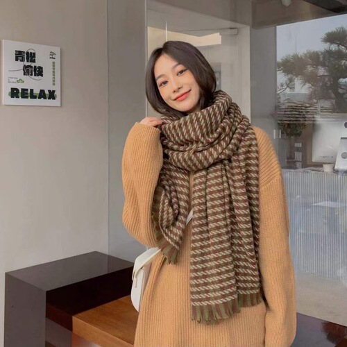 Houndstooth scarf women's wholesale versatile winter imitation cashmere scarf new thickened long scarf can be shipped in one piece