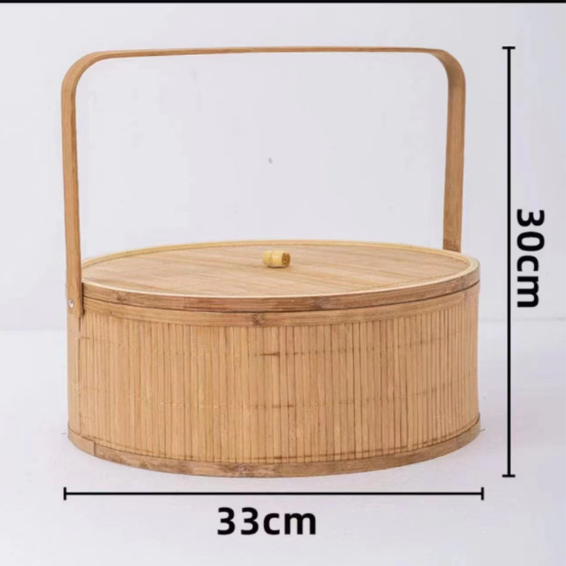 Nuevo estilo chino de bambú de doble capa de mano cesta de flores tejida a mano cesta de arreglos florales cesta de frutas de embalaje