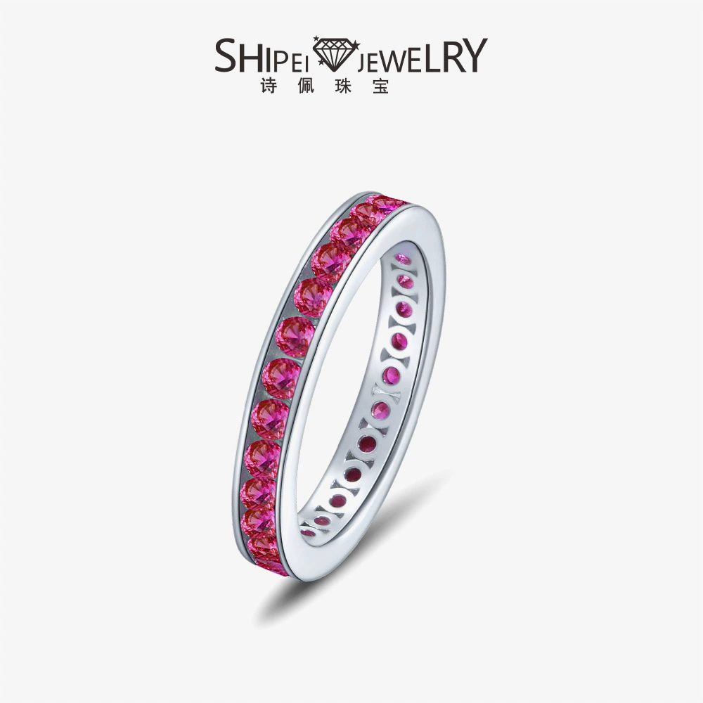 Кольцо Shipei Jewelry 2025, новая модель, из серебра 925 пробы, инкрустированное рубиновым круглым камнем 2,25 мм, тонкое женское кольцо, которое делает палец выглядеть более длинным.