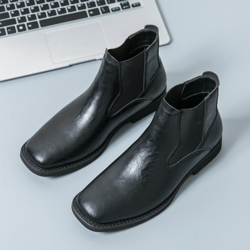 Botas Chelsea Botas Martin de un pie puntiagudo para hombre Botas Botas cortas para hombre Zapatos de cuero altos Gris británico transfronterizo talla grande