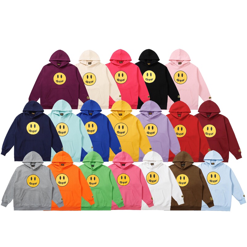 Fleece-Lined High-Quality Drew Justin Bieber Style Couple's Loose-Fit Smiley Face Print Hoodie Sweatshirt Jacket