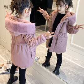 女童棉服派克服外套加绒冬装2025新款秋冬大童儿童中长款冬季棉衣