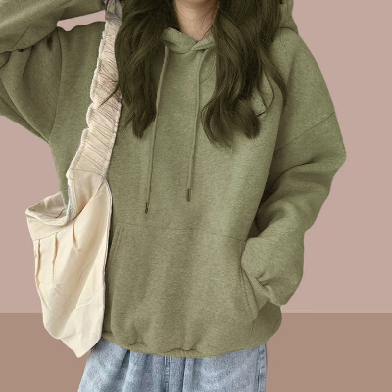 加绒连帽卫衣女情侣装2025秋冬宽松bf慵懒风休闲外套帽衫女装外贸|undefined
