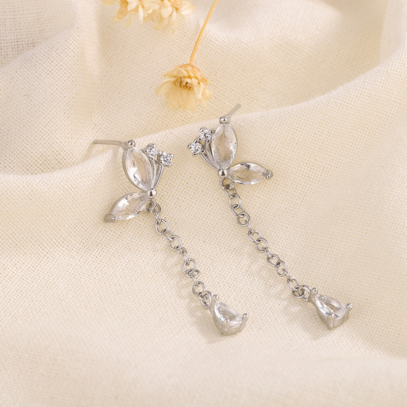 Sweet Butterfly Copper Plating Zircon Drop Earrings 1 Pair