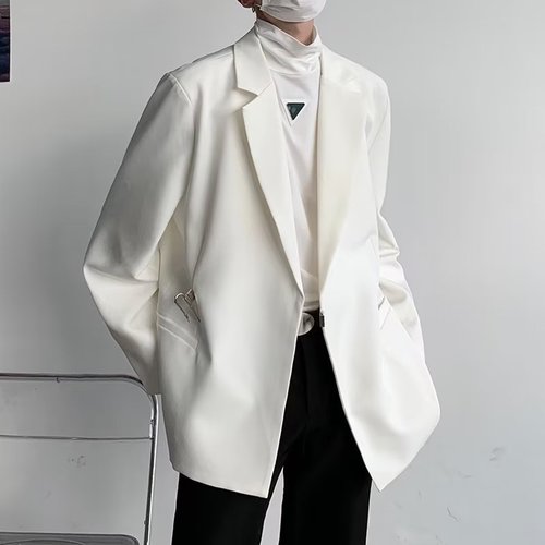 韩版金属锁扣西装外套男设计感小众盐系男装2022春秋季小西服上衣
