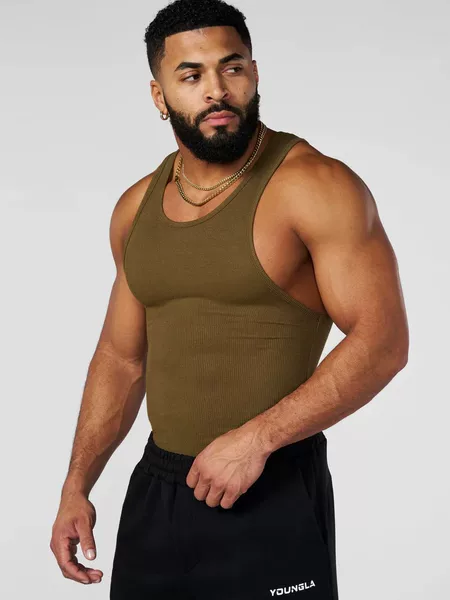 Youngla New Style Knitted Ice Silk Ribbed Vest Men's Sports Fitness Vest Running Basketball Training Tights