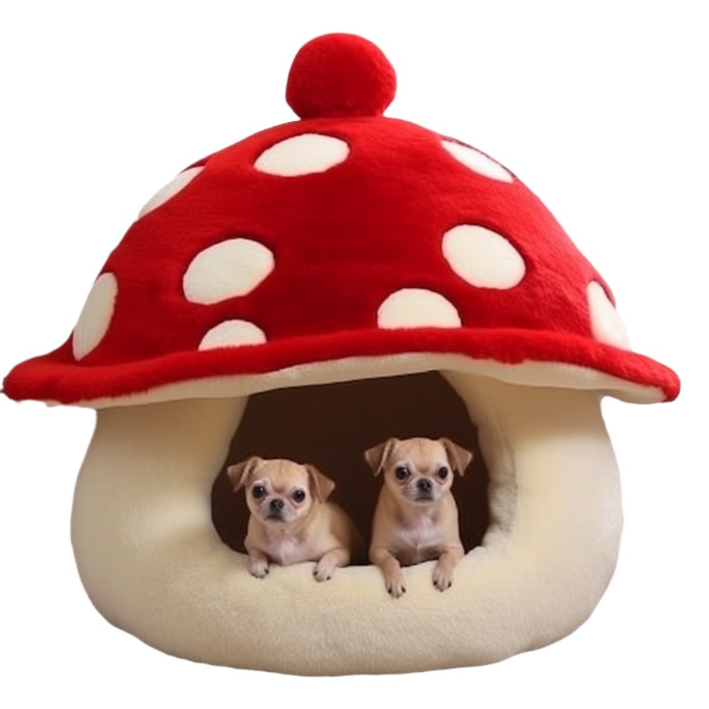 Nuevos productos transfronterizos, cálida guarida para gatos de felpa en invierno, linda guarida para mascotas con hongos, perrera semicerrada en invierno, guarida redonda en invierno