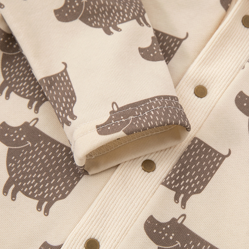 Estilo nórdico mono de salida de manga larga ropa para el hogar bebé Otoño e Invierno mameluco con capucha cálido para niños en línea rojo al por mayor