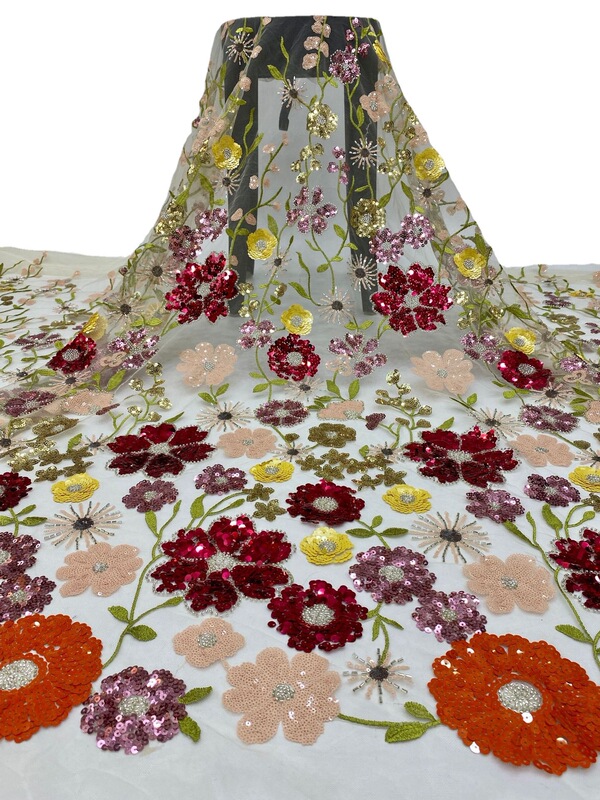 2022 new multi-color embroidery + beads sequined embroidery cross-border wedding dress women's dress fashion clothing embroidered fabric