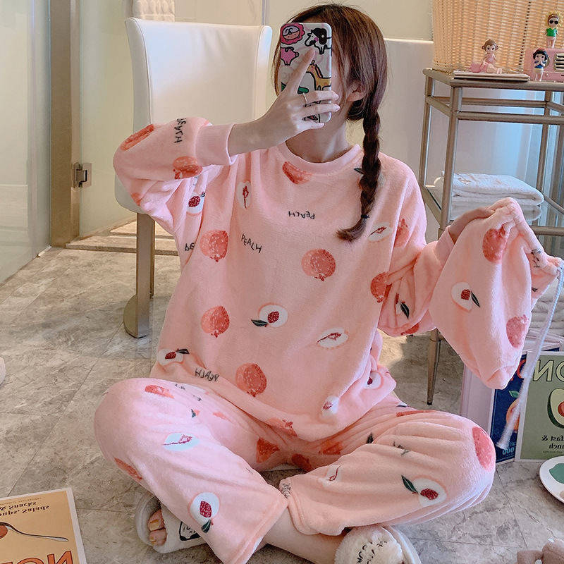 Otoño y invierno pijamas mujeres coral veludo engrosado 2024 nuevos estudiantes cálidos franela invierno conjunto de ropa para el hogar image 13