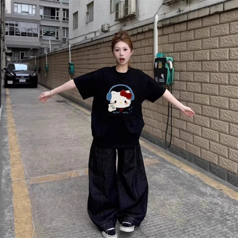 Black Pure Cotton Short-Sleeved T-Shirt for Women 2026 New Summer Loose Large Size 150kg American High Street Half-Sleeved Top Trendy