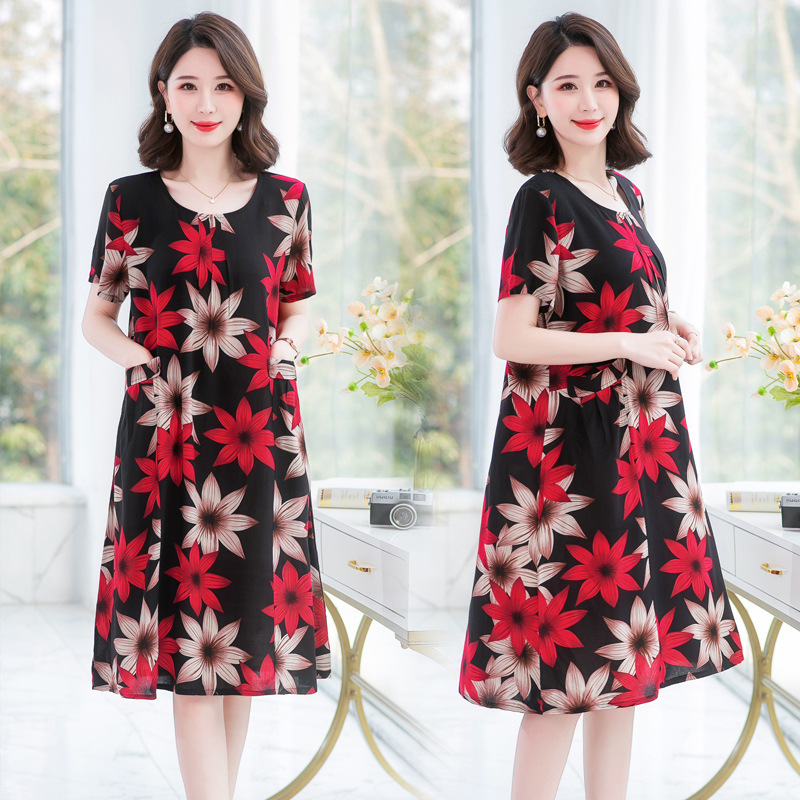 2022 Summer New Women's Large Size Loose Skirt Middle-aged Mother's Home Skirt Cotton Silk Printing 2022 Summer New Women's Large Size Loose Skirt Middle-aged Mother's Home Skirt Cotton Silk Printing