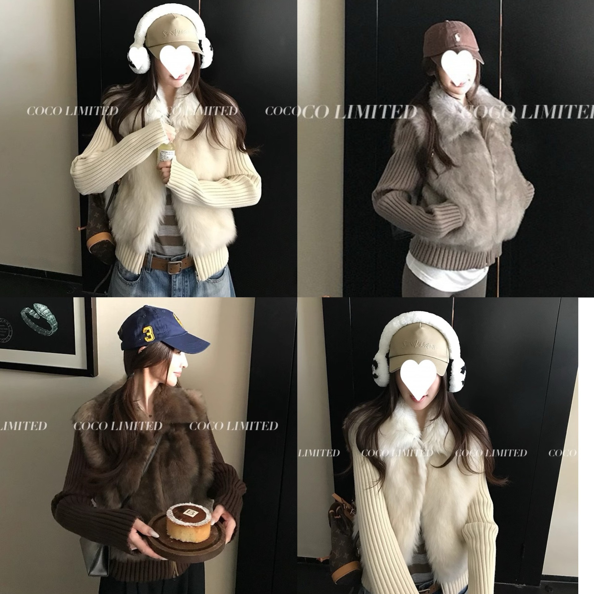 现货袖子可脱卸马甲洋气秋冬时髦毛绒拼接针织皮毛一体毛毛外套