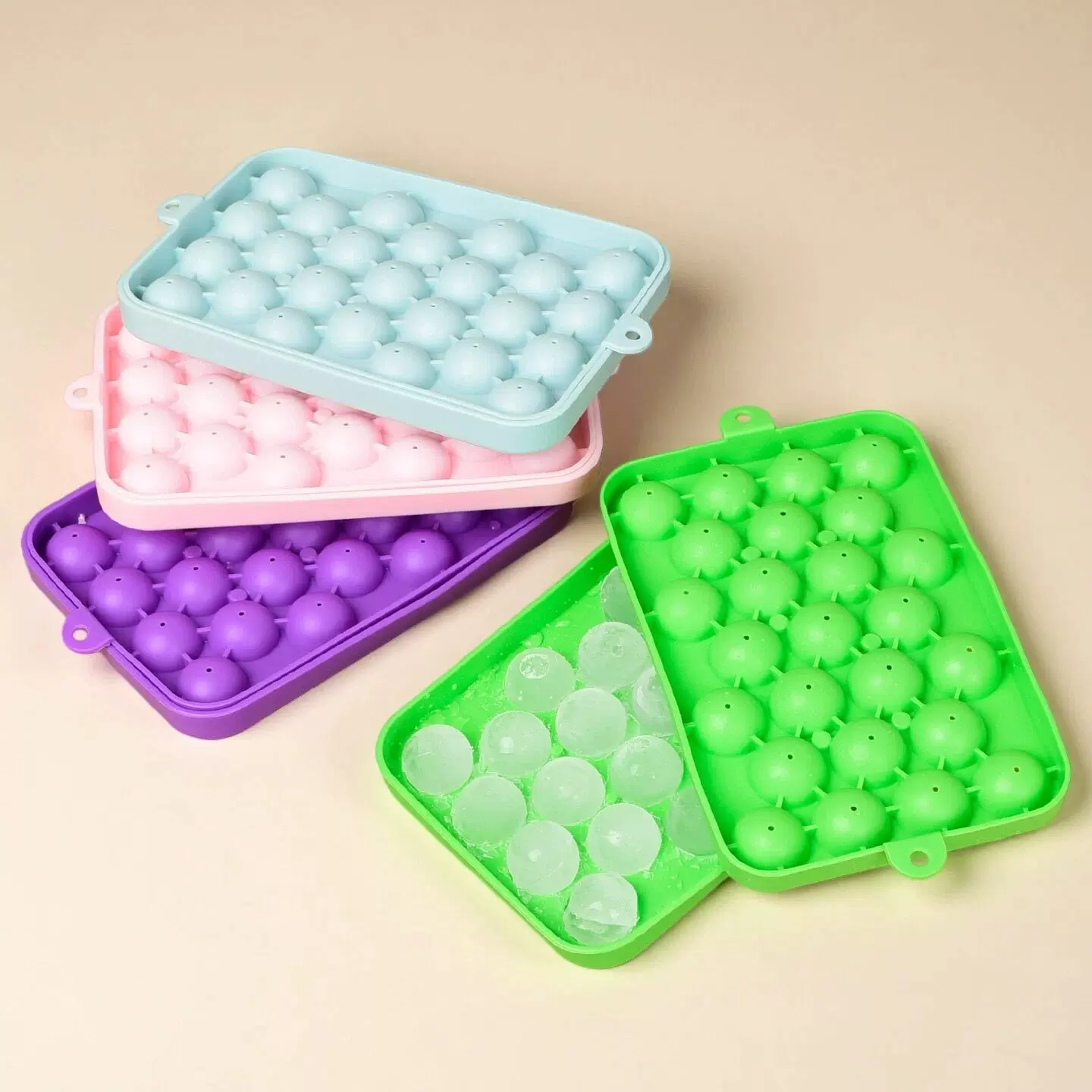 25格圆形硅胶冰格 家用厨房带盖制冰盒易脱模威士忌冰球硅胶模具