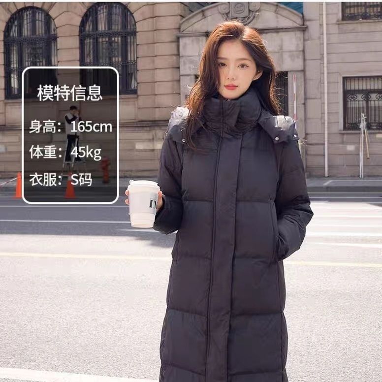 Off-Season Clearance: Women's Long down Coat for Petite Sizes, 2025 New Model, White Duck Down, Hooded, Thick, Over-The-Knee, Slim Fit, Cross-Border