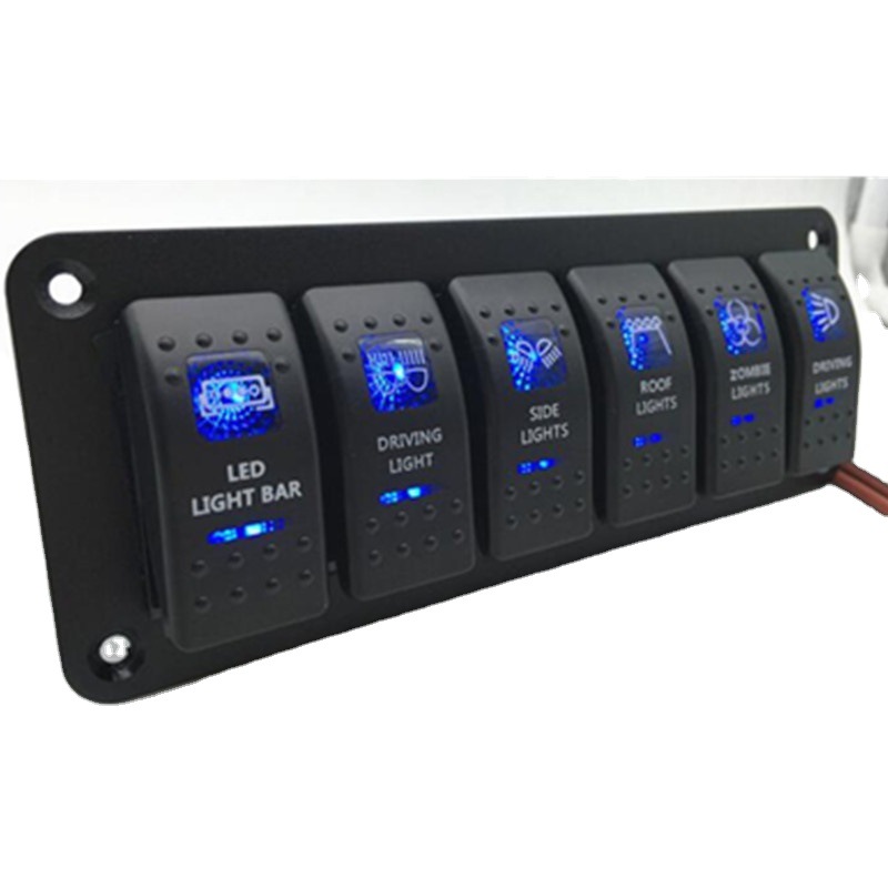 12V24V铝板6GANG组合自锁2档开关汽车房车游艇SUV改装车灯6路开关