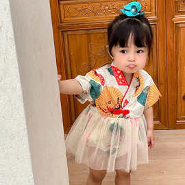 2024夏季新款婴儿衣服中国风女宝宝三角爬服新生儿周岁满月哈衣in