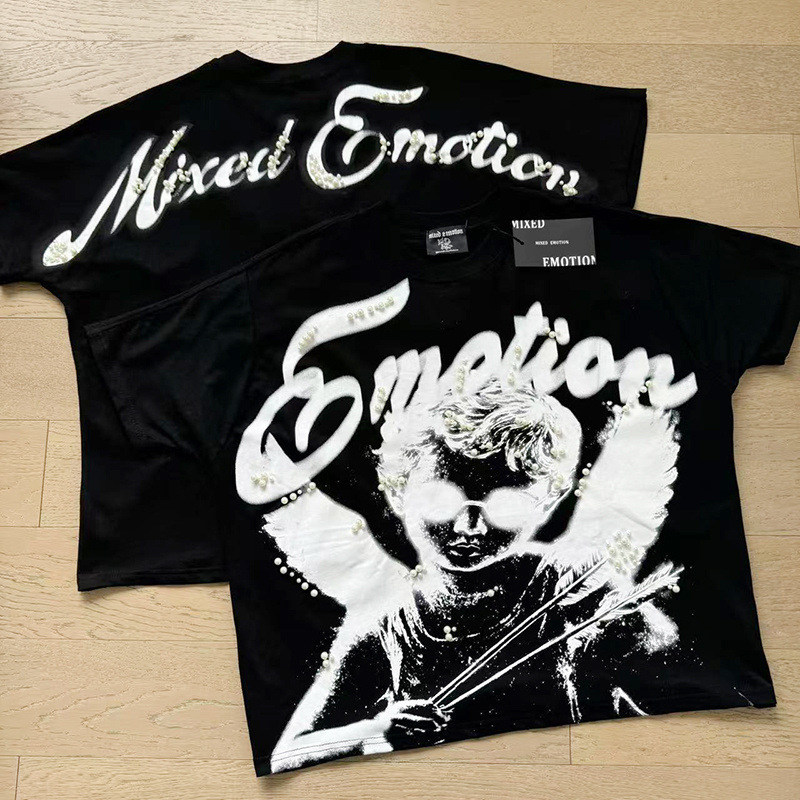 Tarjeta de marca de moda americana impresión de diamante caliente pareja de moda adolescente de verano chaqueta de manga corta camiseta