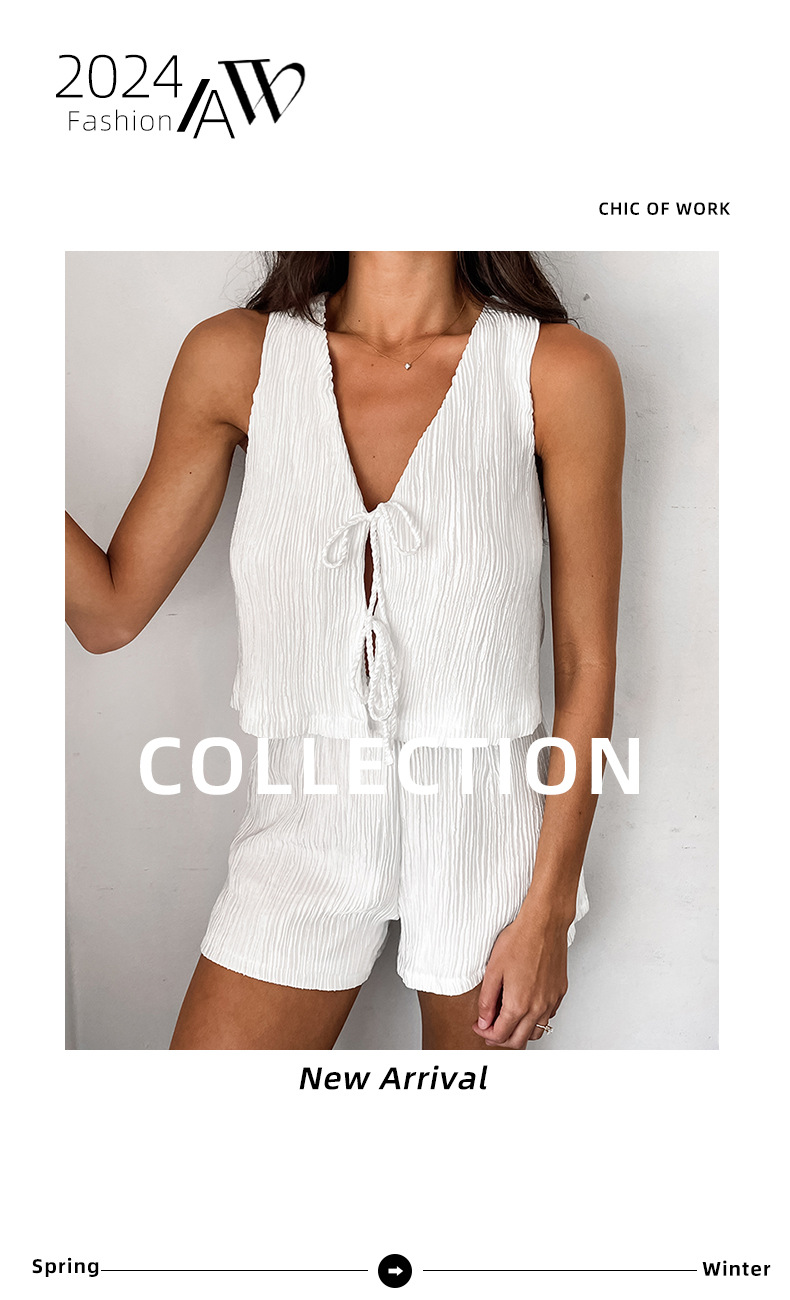 318g Weight Sleeveless Sleeve Length Spandex, Polyester Fabric Type Pant Co-ord Set Sets Type 2 Pieces Set Quantity Holiday, Daily Occasion V Neck Neckline Loose Fit Type Solid Color Pattern Summer Season Women's Gender Casual, Streetwear Style Holiday Daily Women's Casual Streetwear Solid Color Spandex Polyester Pant Co-ord Set Shorts Sets 无