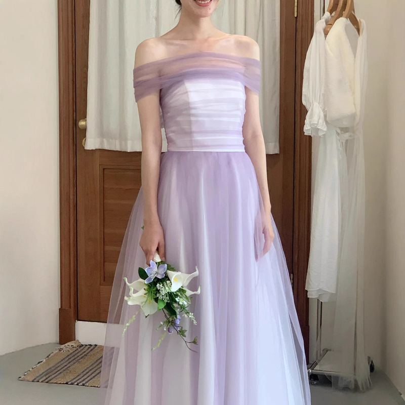 Light Purple Evening Dress Strapless Simple Niche High-End Slim Fit Performance Temperament Sister Group Bridesmaid Dress Fairy Light Purple Evening Dress Strapless Simple Niche High-End Slim Fit Performance Temperament Sister Group Bridesmaid Dress Fairy