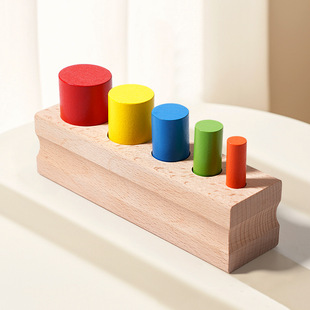 Cross-Border Montessori Cylinder Socket Teaching Aids Children's Colorful Cylinder Ladder Wooden Socket Early Education Educational Toys