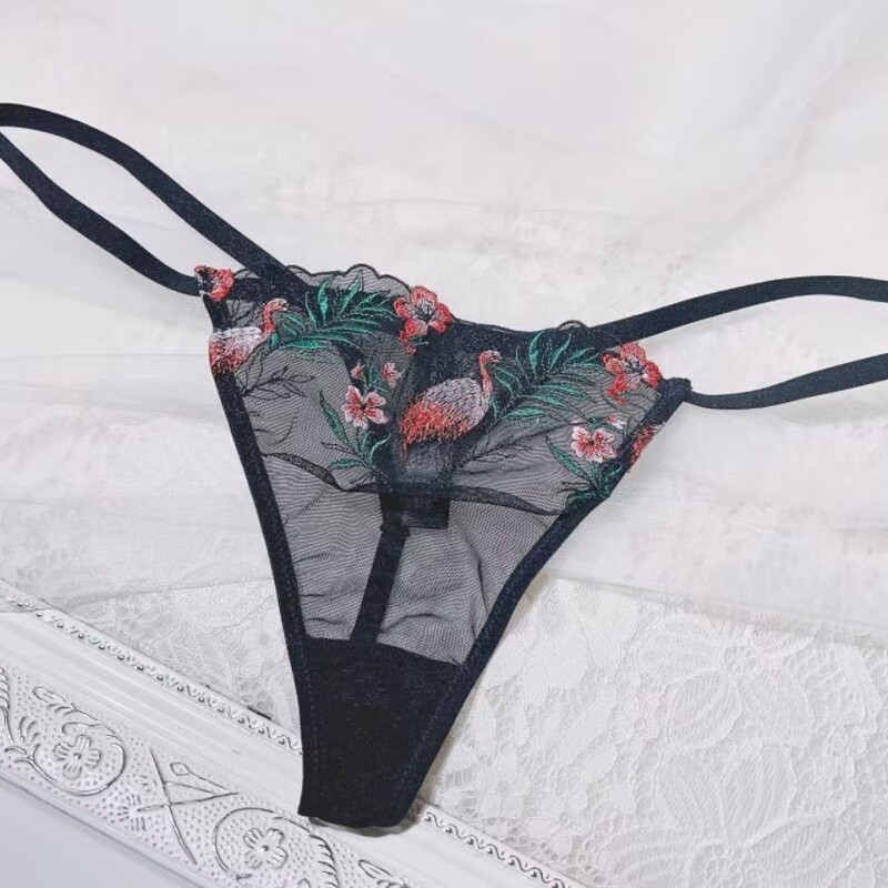 Europe and the United States original single yarn embroidery color comfortable breathable underwear sexy low waist thong