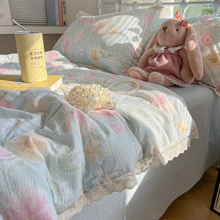 (Ice Dew) 2025 New Style Cotton Lace Type a Cloud-Like Double-Layer Yarn Summer Quilt